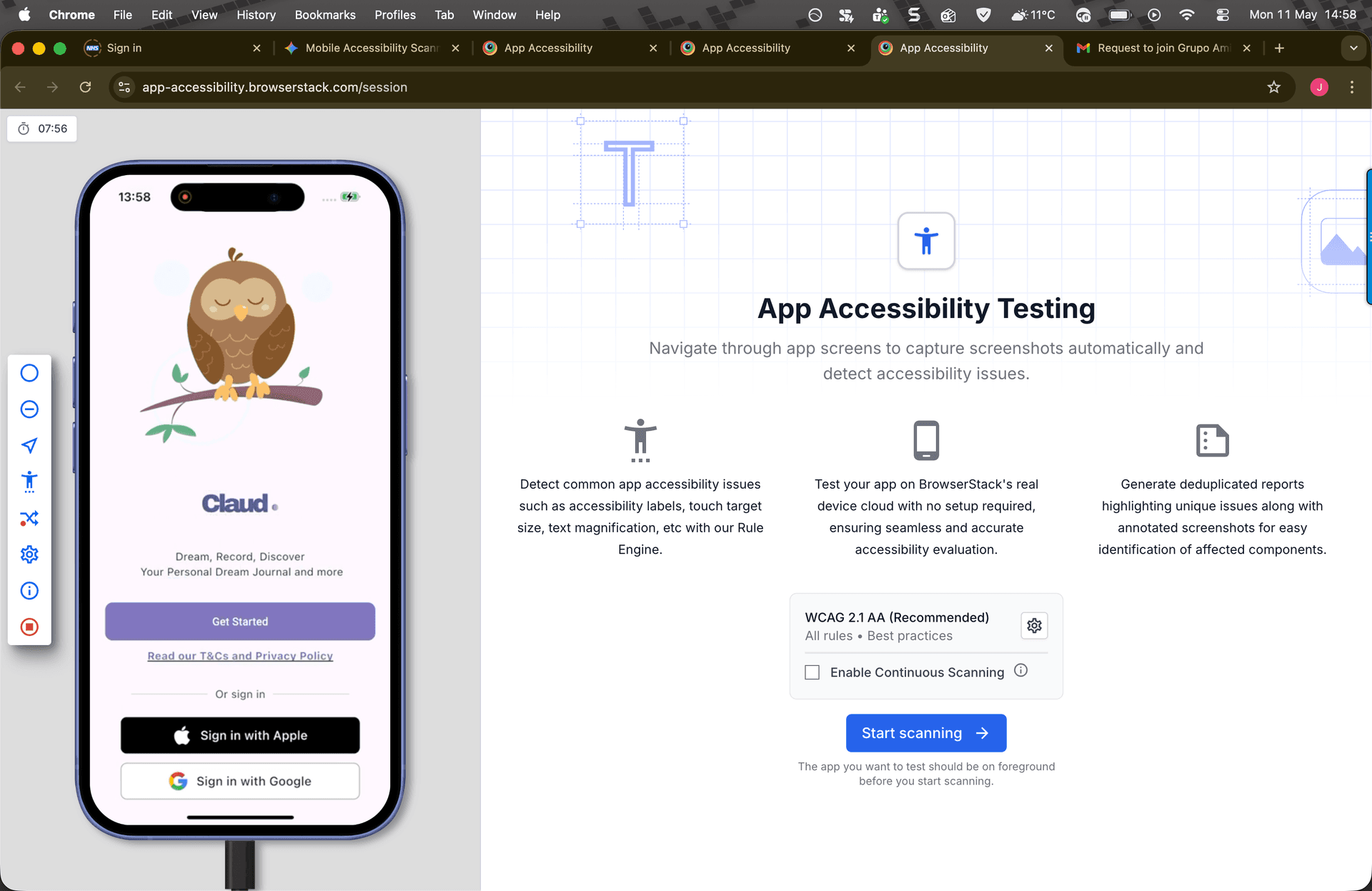 BrowserStack running app on cloud device