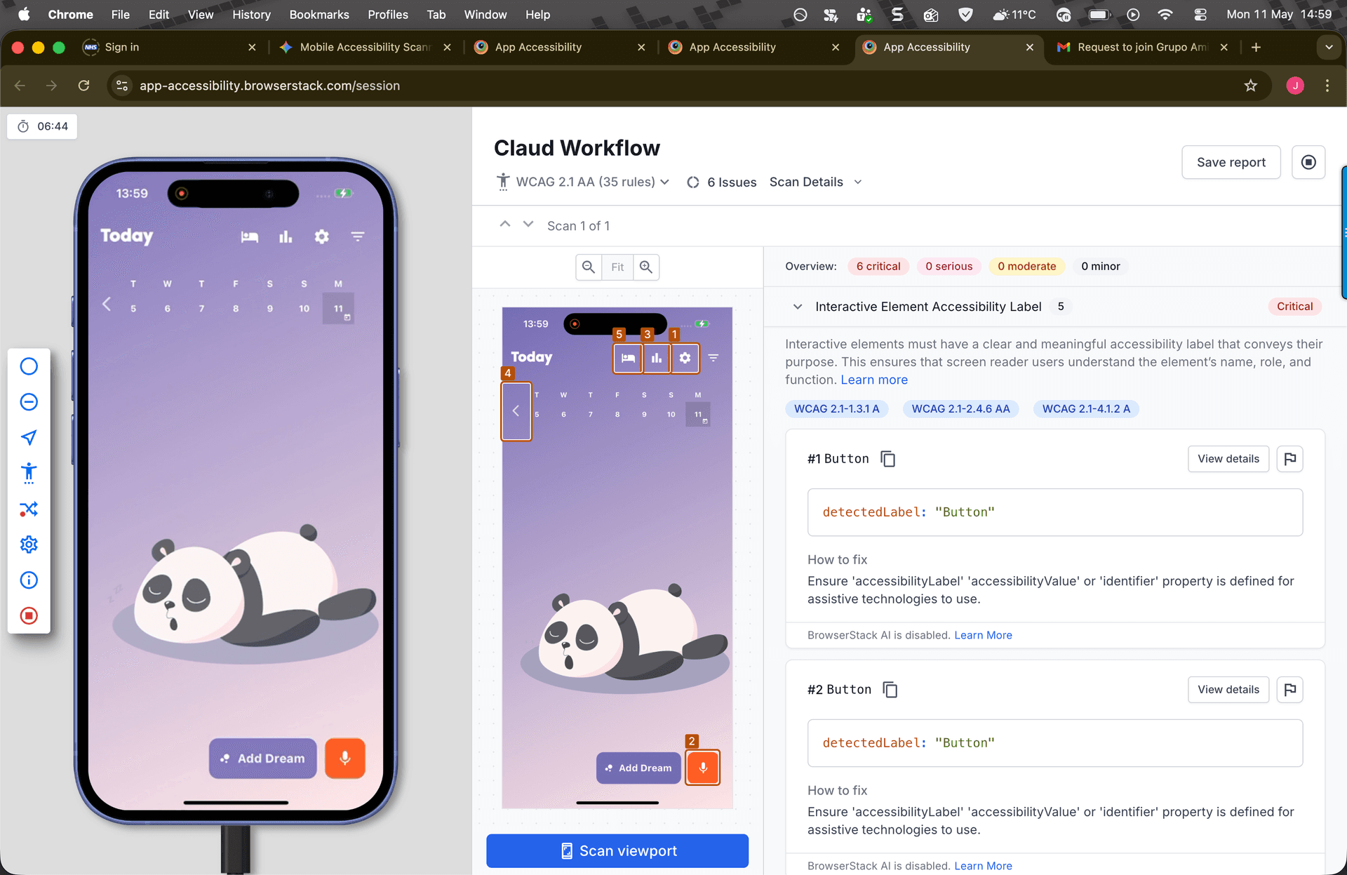 BrowserStack scan details and issue review